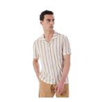 Fabrika Apaş Yaka Basic Çizgili Keten Karışımlı Gömlek, XL, 5003228815, Ekru, Erkek