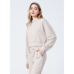 Fabrika B01-Ust Kapüşonlu Lastikli Basic Düz Bej Kadın Sweatshirt