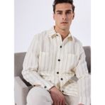 Fabrika Basic Kırık Beyaz Erkek Çizgili Ceket F5SM-CKT 2562 - XL