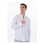 Fabrika Beyaz Erkek Hakim Yaka Basic %100 Keten Gömlek F5SM-GML 2766