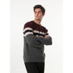Fabrika Bisiklet Yaka Basic Çizgili Mürdüm Erkek Kazak F4WM-KZK 2504 - XL