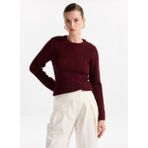 Fabrika Bisiklet Yaka Basic Saç Örgü Desenli Bordo Kazak Kadın F5WL-KZK0255