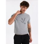Fabrika Bisiklet Yaka Baskılı Gri Melanj Erkek T-Shirt F5WM-TST 2892 - 2XL