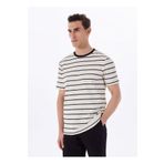 Fabrika Bisiklet Yaka Çizgili Siyah - Ekru Erkek T-Shirt F5SM-TST 2059