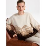 Fabrika Bisiklet Yaka Loose Fit Jakarlı Ekru - Kahve Kazak Kadın F5WL-KZK0253 - M