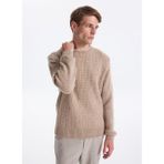 Fabrika Bisiklet Yaka Relaxed Saç Örgü Desenli Vizon Erkek Kazak F5WM-KZK 2322 - XL