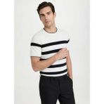 Fabrika Bisiklet Yaka Slim Fit Çizgili Beyaz Erkek Kazak F6SM-KZK 2480 - 2XL