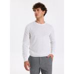 Fabrika Bisiklet Yaka Slim Fit Çizgili Ekru Erkek Kazak F5WM-KZK 2306 - XL