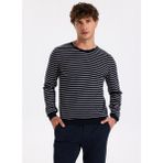 Fabrika Bisiklet Yaka Slim Fit Çizgili Lacivert Erkek Kazak F5WM-KZK 2306 - 2XL