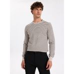 Fabrika Bisiklet Yaka Slim Fit Çizgili Vizon Erkek Kazak F5WM-KZK 2306 - 2XL