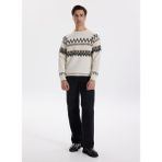 Fabrika Bisiklet Yaka Slim Fit Desenli Ekru Erkek Kazak F5WM-KZK 2541 - XL