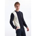 Fabrika Bisiklet Yaka Slim Fit Düz Lacivert Erkek Kazak F5WM-KZK 2269 - 2XL
