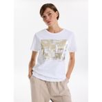 Fabrika Bisiklet Yaka Varaklı Beyaz Kadın T-Shirt F5WL-TST0238