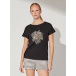 Fabrika Comfort CM-LANER Siyah Bisiklet Yaka Baskılı Kadın T-shirt