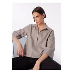 FABRIKA COMFORT Gri Kadın Geniş Fit Keten Bluz FC4SL-BLZ0055