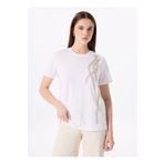 FABRIKA COMFORT Kırık Beyaz Kadın Relaxed Taşlı T-Shirt FC5SL-TST0196