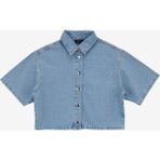 Fabrika Crop Gömlek Yaka Taşlı Açık Indigo Kadın Denim Gömlek F5SL-GML0167 - Açık İndigo - 38