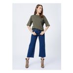 Fabrika DANTITA Bisiklet Yaka Oversize Düz Haki Kadın T-Shirt