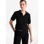 Fabrika Gömlek Yaka Relaxed Saç Örgü Desenli Siyah Kazak Kadın F5WL-KZK0257 - XS