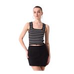Fabrika Kare Yaka Çizgili Siyah - Ekru Atlet, XL, 5003224157, Siyah - Ekru, Kadın