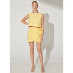 Fabrika Normal Bel Sarı Kadın Armürlü Mini Etek Flavı - 42