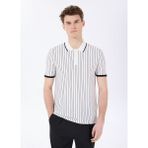 Fabrika Polo Yaka Basic Çizgili Beyaz Erkek Kazak F5SM-KZK 2074 - XL