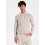 Fabrika Polo Yaka Basic Düz Bej Melanj Erkek Kazak F5WM-KZK 2553