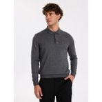 Fabrika Polo Yaka Basic Düz Gri Melanj Erkek Kazak F5WM-KZK 2553