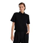 Fabrika Polo Yaka Düz Bluz, XS, 5003273463, Siyah, Kadın