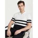 Fabrika Polo Yaka Slim Fit Çizgili Siyah - Beyaz Erkek Kazak F6SM-KZK 2550