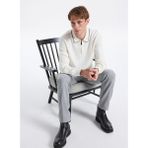 Fabrika Polo Yaka Slim Fit Düz Ekru Erkek Kazak F5WM-KZK 2319