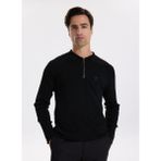 Fabrika Polo Yaka Slim Fit Düz Siyah Erkek Kazak F5WM-KZK 2323 - XL