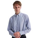 Fabrika Slim Fit Alttan Britli Yaka Çizgili Koyu Mavi Gömlek, 2XL, 5003274128, Koyu Mavi, Erkek