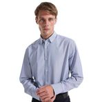Fabrika Slim Fit Alttan Britli Yaka Çizgili Koyu Mavi Gömlek, L, 5003274128, Koyu Mavi, Erkek