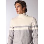 Fabrika Tam Balıkçı Yaka Basic Çizgili Ekru Erkek Kazak F4WM-KZK 2521 - 2XL