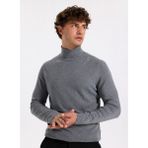 Fabrika Tam Balıkçı Yaka Slim Fit Düz Gri Melanj Erkek Kazak F5WM-KZK 2524