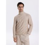 Fabrika Tam Balıkçı Yaka Slim Fit Jakarlı Vizon Erkek Kazak F5WM-KZK 2296 - XL