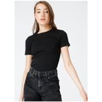 Fabrika Teo Bisiklet Yaka Basic Fitilli Siyah Kadın T-shirt