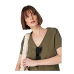 Fabrika V Yaka Basic T-Shirt, S, TEYO, Haki, Kadın