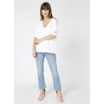 Fabrika V Yaka Oversize T-Shirt, XS, TALITA, Beyaz, Kadın
