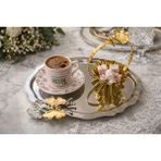 Fabriona 6’lı Paslanmaz Çelik Oval Kelebek Aksesuarlı Çay Kahve Sunum Söz Nişan Tepsisi Gold & Gümüş 20X25 cm