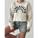 Fabulously Gri Crop Bel Lastikli Şardonlu Kol Parmak Geçmeli Kadın Sweatshirt
