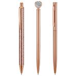 Faccito 3 adet kristal metal pembe altın tükenmez kalem, parıltılı klik tükenmez kalem, siyah mürekkep, elmas kalem, düğün, ofis, okul, kız çocukları için
