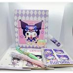 Facnspt Kuromi Temalı Kırtasiye Seti (Defter, Not Defteri, Kalem, Kalem Tipi Maket Bıçağı ve Pritt)