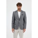 Facune Erkek Siyah-Gri Ekose Kumaşlı Mono Yaka Spor Blazer Ceket Siyah-Gri 52