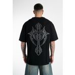 Fadeback Rhinestones Gümüş Taşlı Goth Oversize Siyah Erkek Tişört