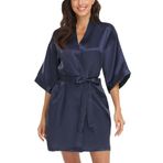 FADTOP Kadın Saten Kimono Elbiseler Kısa Sliky Bornoz Gelin Nedime Düğün Günü için Hazır Pijama, Mavi, S