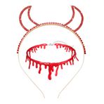 FAERLIIRY Devil Horns Cadılar Bayramı Saç Bandı Parlak Kırmızı Kafa Bandı Damlayan Kan Kolye Kanlı Gerdanlık Yapay Elmas Saç Aksesuarları Kadınlar için Şeytan Kostümü (Şeytan Boynuzları), Şeytan