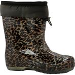 Fafatara Leopar Desenli Yünlü Çizme Kar & Yağmur Çizmesi - Siyah