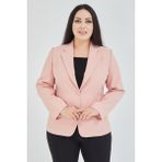 Fagi Atelier Kadın Büyük Beden Düğmeli Klasik Ceket - Pembe - 46